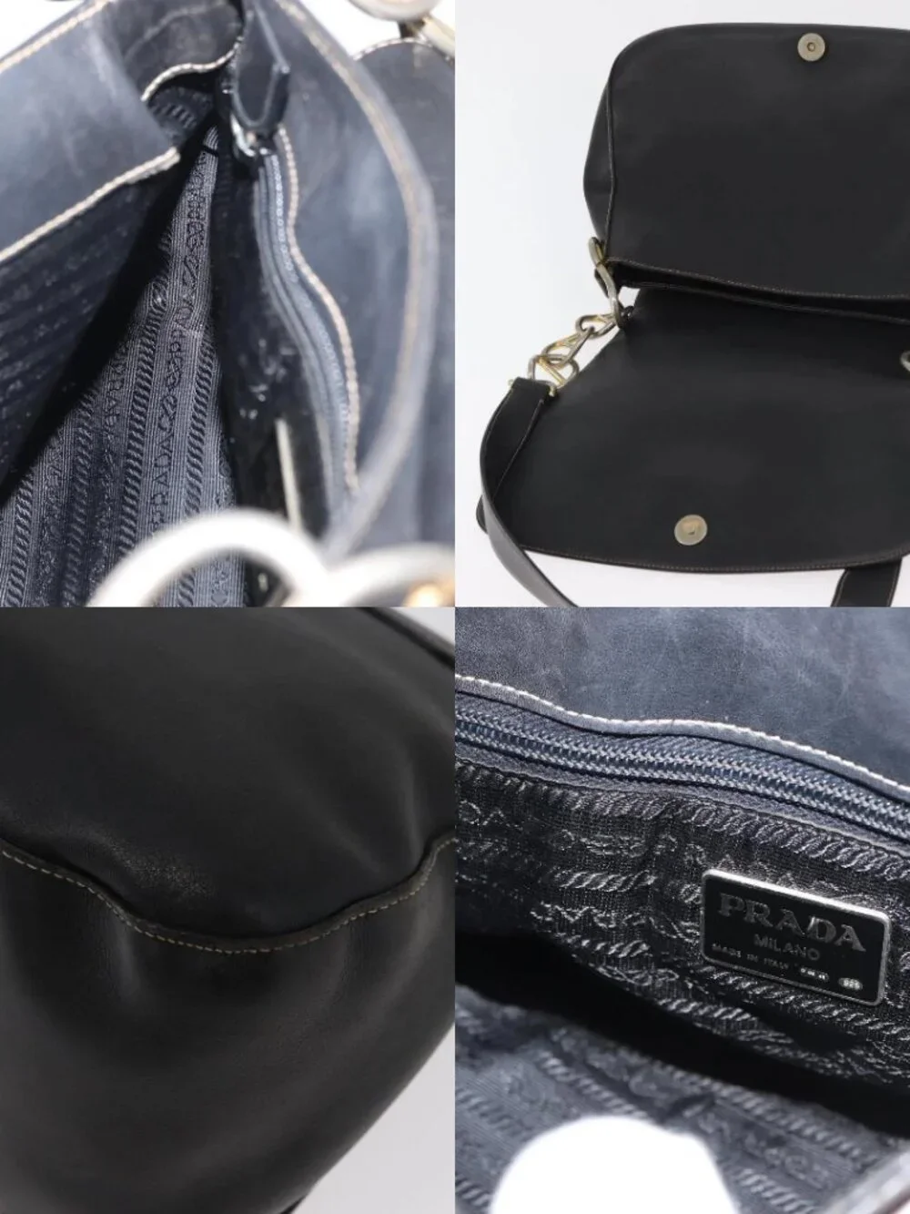 PRADA Chain Shoulder Bag Leather Black Gold Auth mr2300